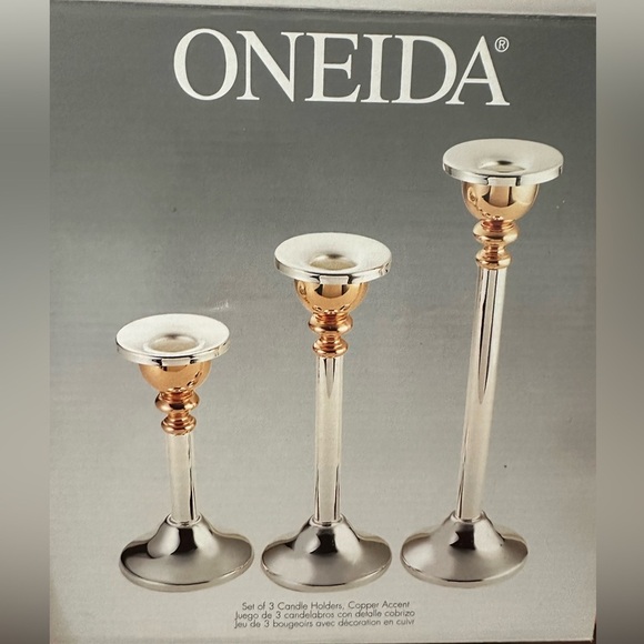 ONEIDA Set Of 3 Candle Holder Copper Accent Vintage - Picture 1 of 4